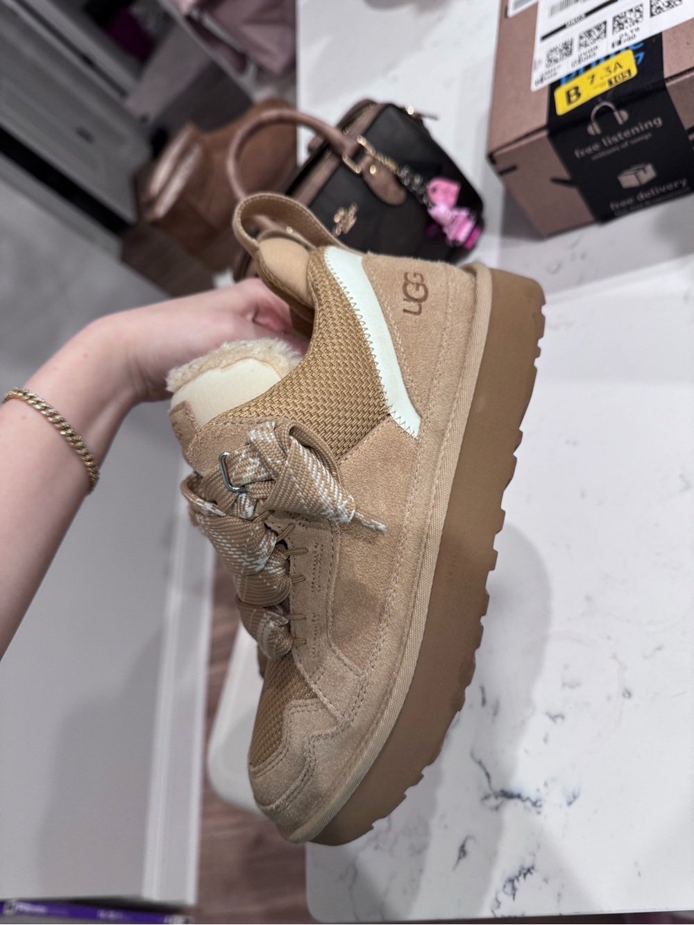 UGG lowmel Beige/Tan Cozy Platform Sneakers - Picture 5 of 7